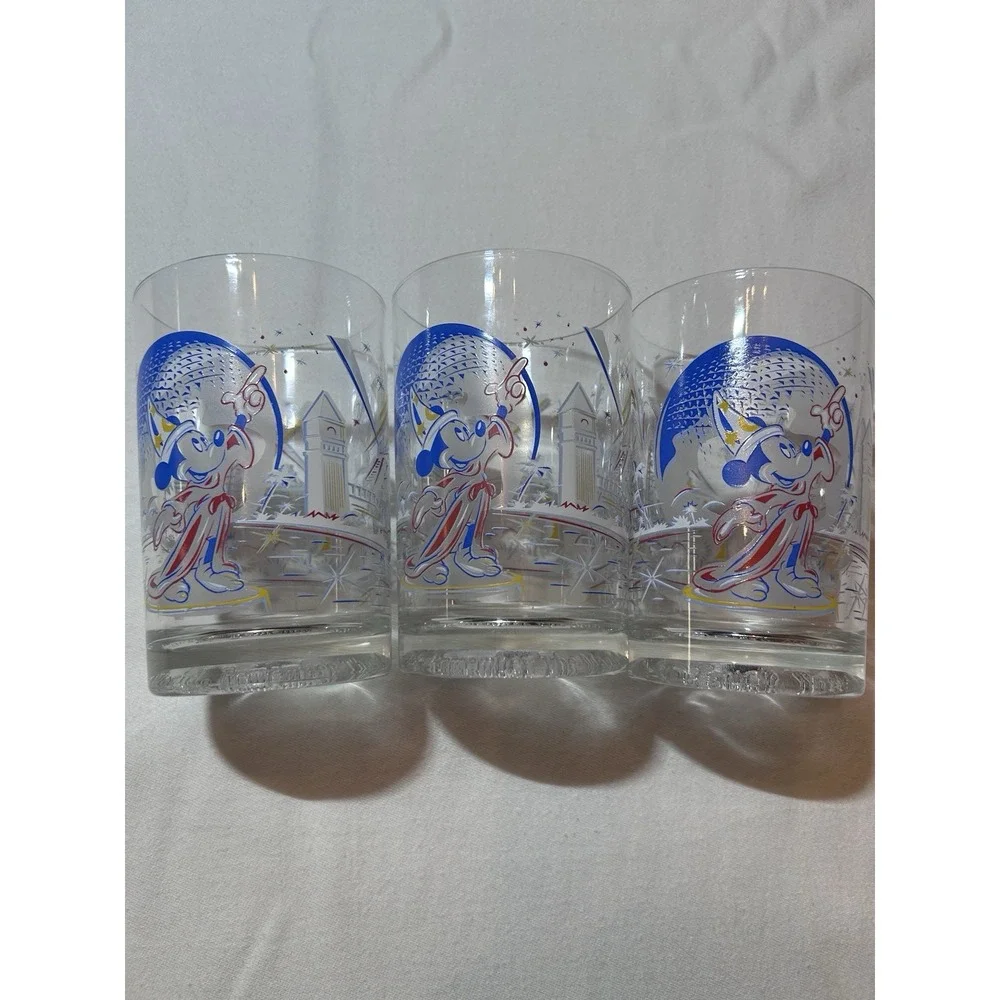 Set of 3 Disney Epcot Mickey Mouse Glasses Commemorative Souvenir‎